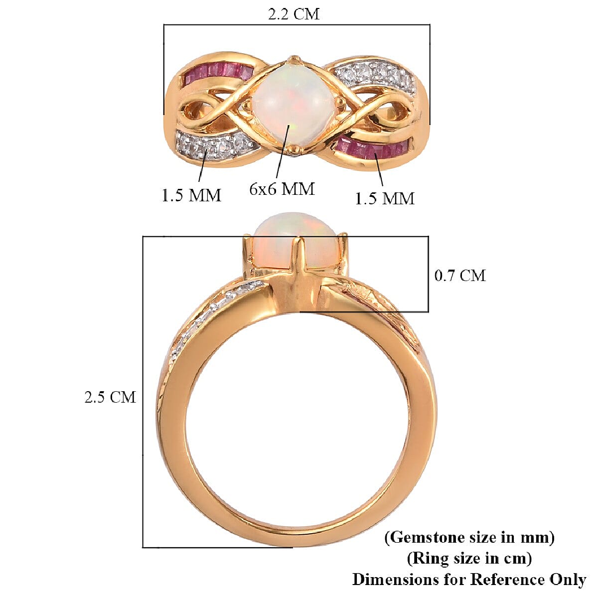 Ethiopian Welo Opal, African Ruby (FF) and Natural Cambodian Zircon Ring in 14K Gold Overlay Sterling Silver 1.380 Ct.