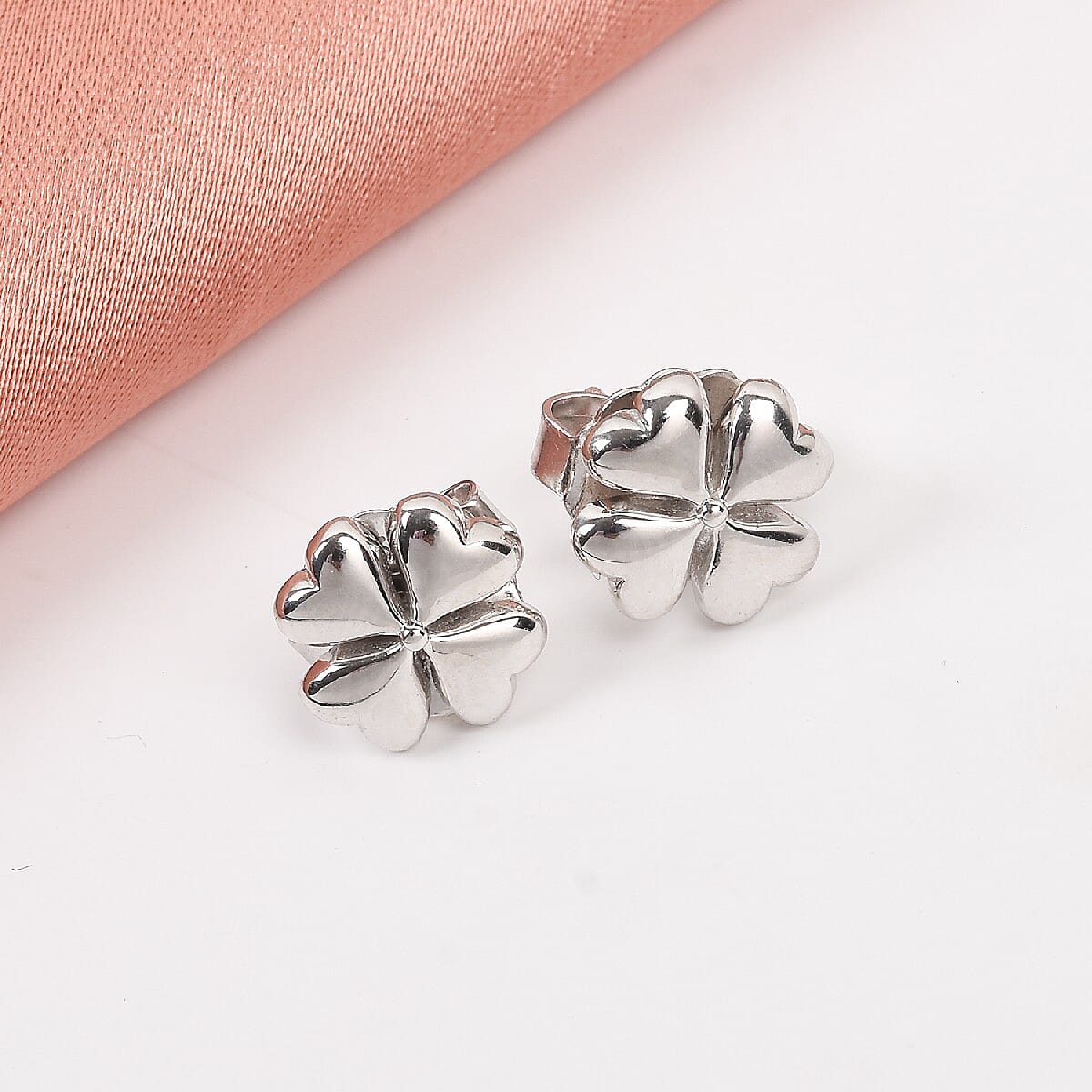RACHEL GALLEY Love Burst Collection- Platinum Overlay Sterling Silver 4-Leaf Clover Stud Earrings (with Push Back)