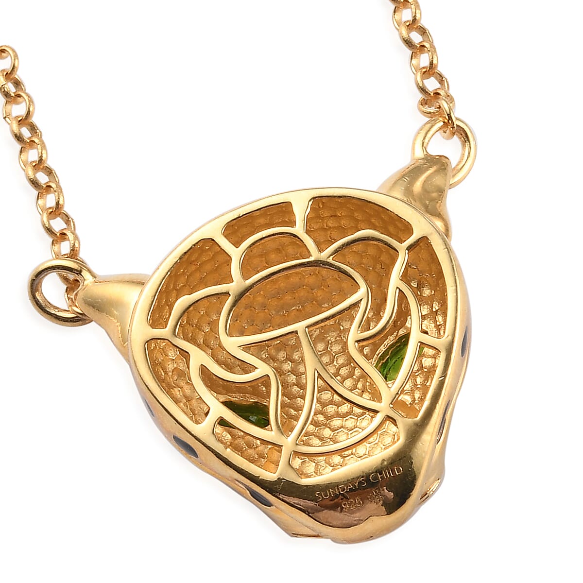 Sundays Child Chrome Diopside Enamelled Leopard Necklace (Size 18) in 14K Gold Overlay Sterling Silver, Silver wt 6.00 Gms