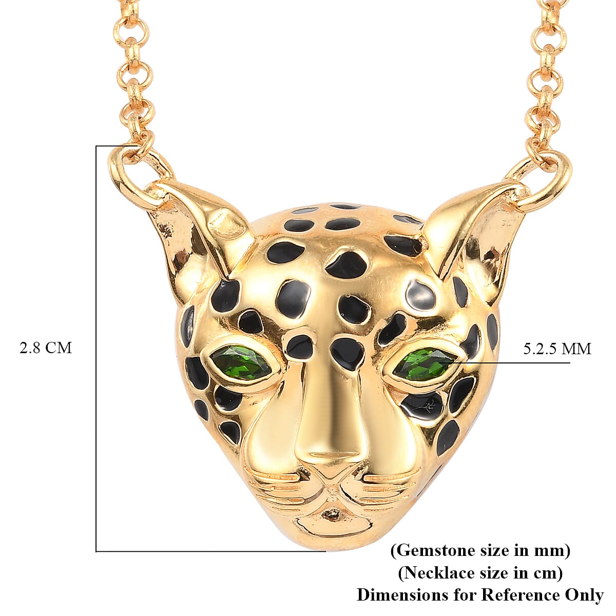 Sundays Child Chrome Diopside Enamelled Leopard Necklace (Size 18) in 14K Gold Overlay Sterling Silver, Silver wt 6.00 Gms