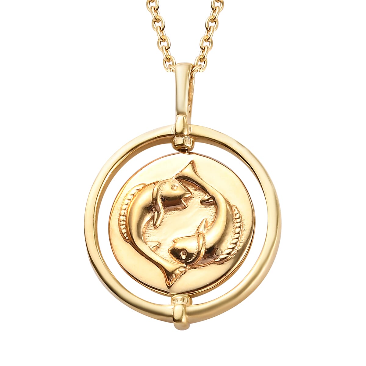 Sundays Child 14K Gold Overlay Sterling Silver Pisces Zodiac Sign Pendant with Chain (Size 20), Silver Wt. 6.40 Gms