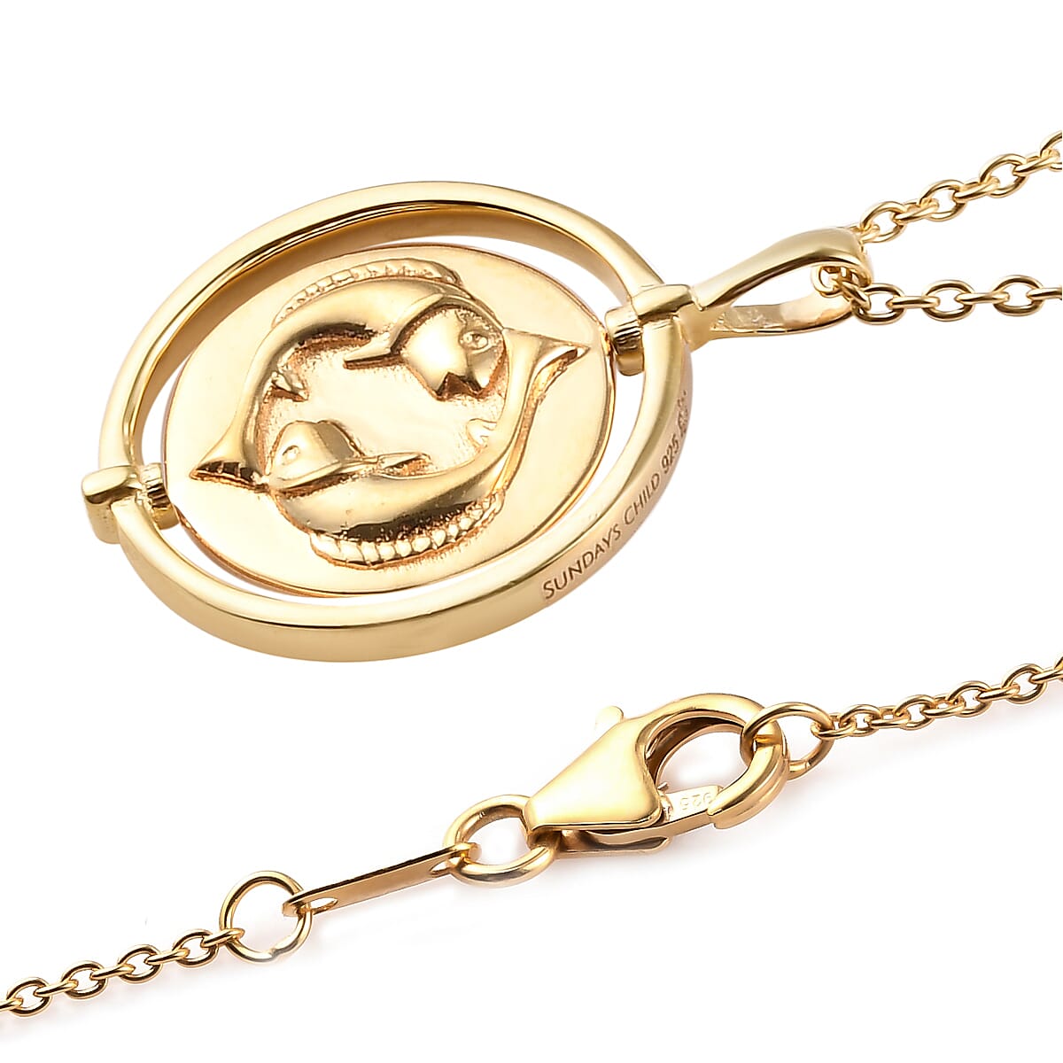 Sundays Child 14K Gold Overlay Sterling Silver Pisces Zodiac Sign Pendant with Chain (Size 20), Silver Wt. 6.40 Gms
