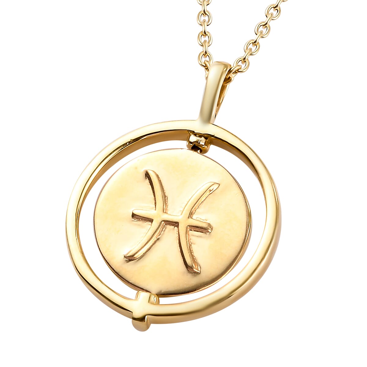 Sundays Child 14K Gold Overlay Sterling Silver Pisces Zodiac Sign Pendant with Chain (Size 20), Silver Wt. 6.40 Gms
