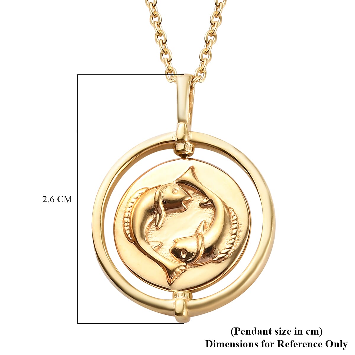 Sundays Child 14K Gold Overlay Sterling Silver Pisces Zodiac Sign Pendant with Chain (Size 20), Silver Wt. 6.40 Gms
