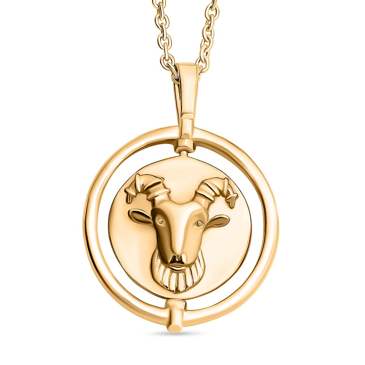 Sunday Child - 14K Gold Overlay Sterling Silver Aries Zodiac Sign Pendant with Chain (Size 20), Silver Wt. 6.26 Gms