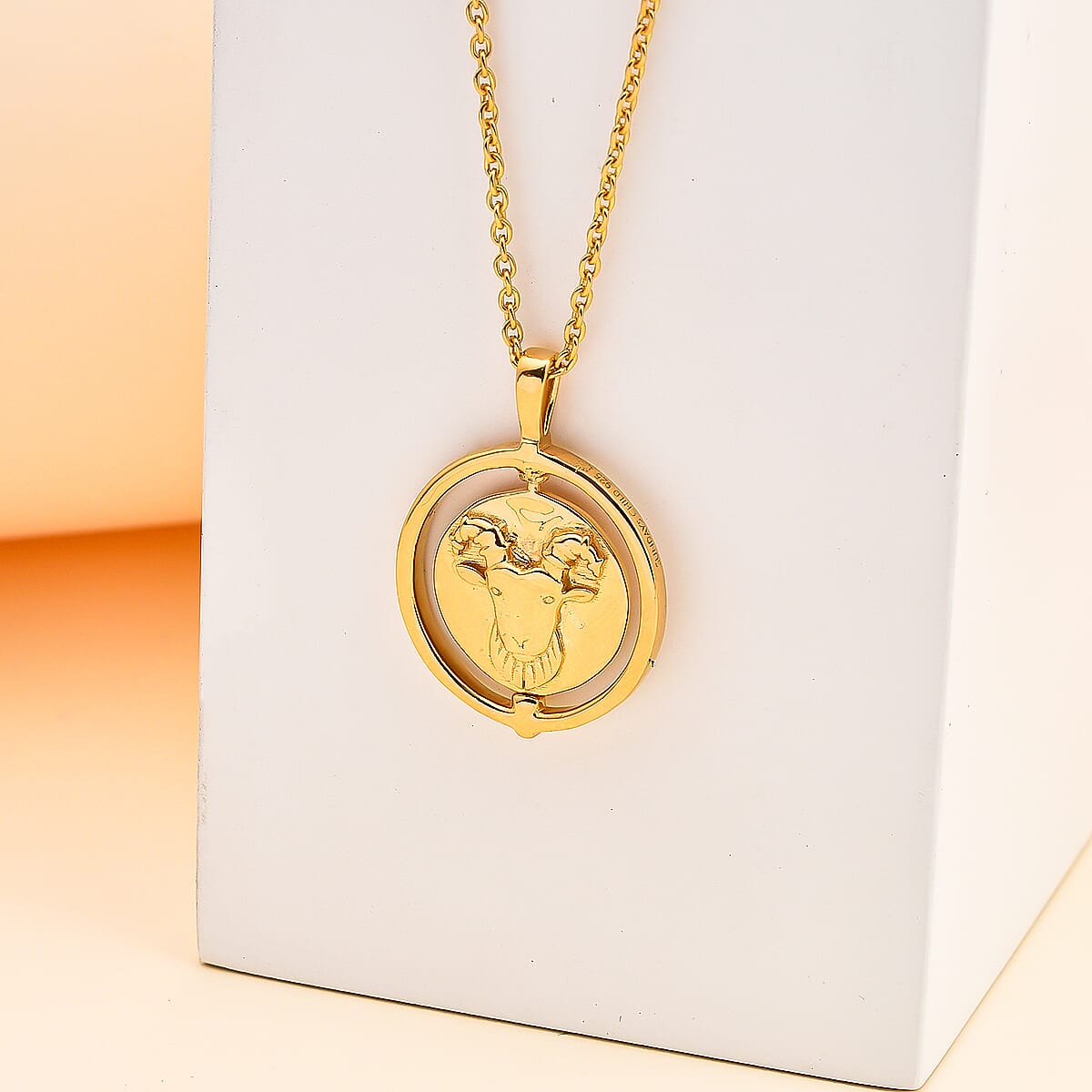Sunday Child - 14K Gold Overlay Sterling Silver Aries Zodiac Sign Pendant with Chain (Size 20), Silver Wt. 6.26 Gms