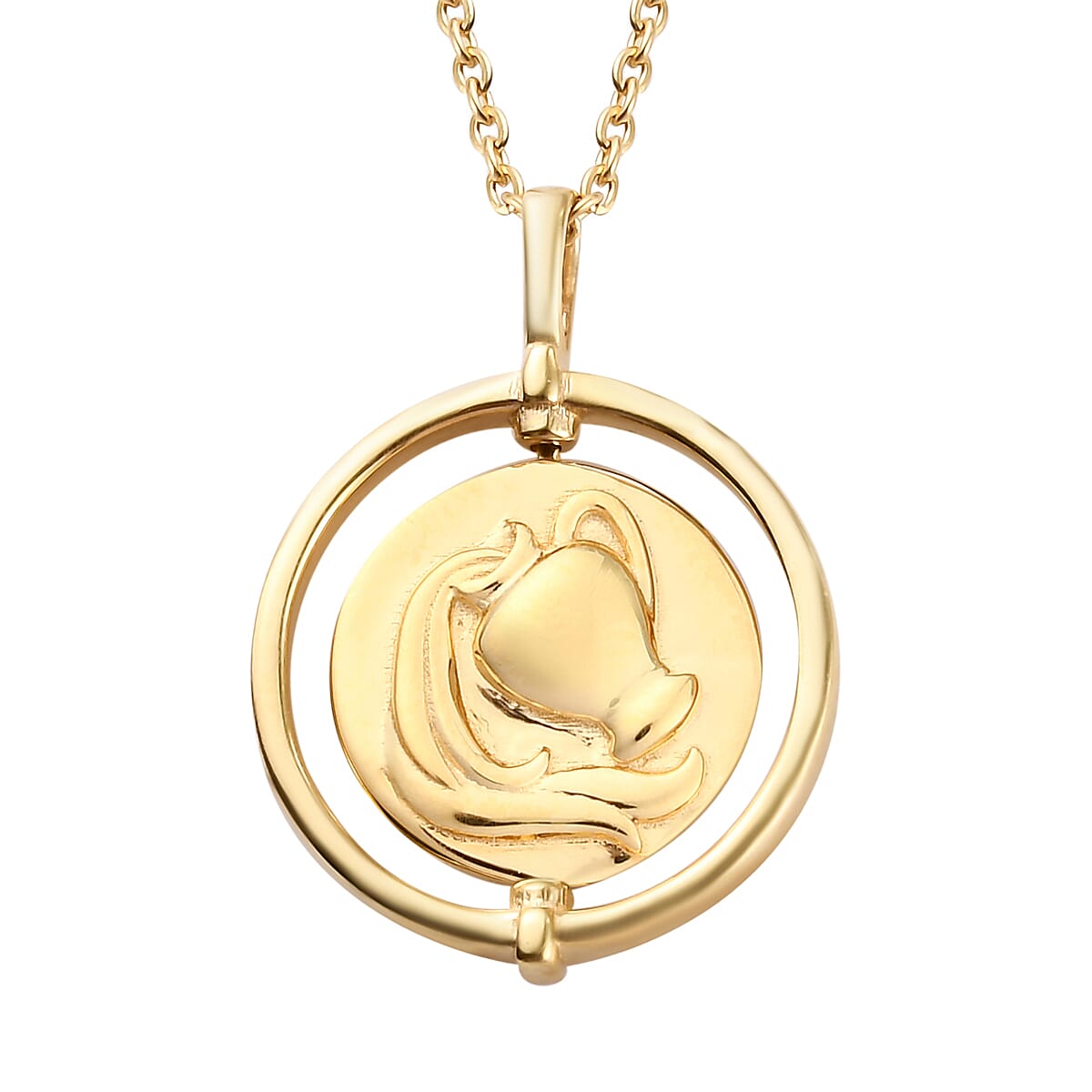 Sunday Child 14K Gold Overlay Sterling Silver Aquarius Zodiac Sign Pendant with Chain (Size 20), Silver Wt. 6.47 Gms