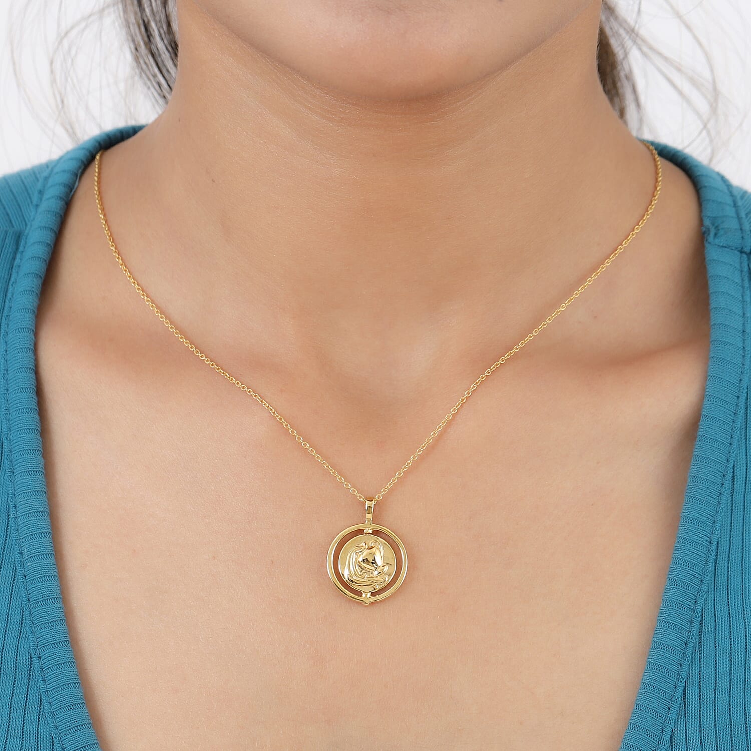 Sunday Child 14K Gold Overlay Sterling Silver Aquarius Zodiac Sign Pendant with Chain (Size 20), Silver Wt. 6.47 Gms