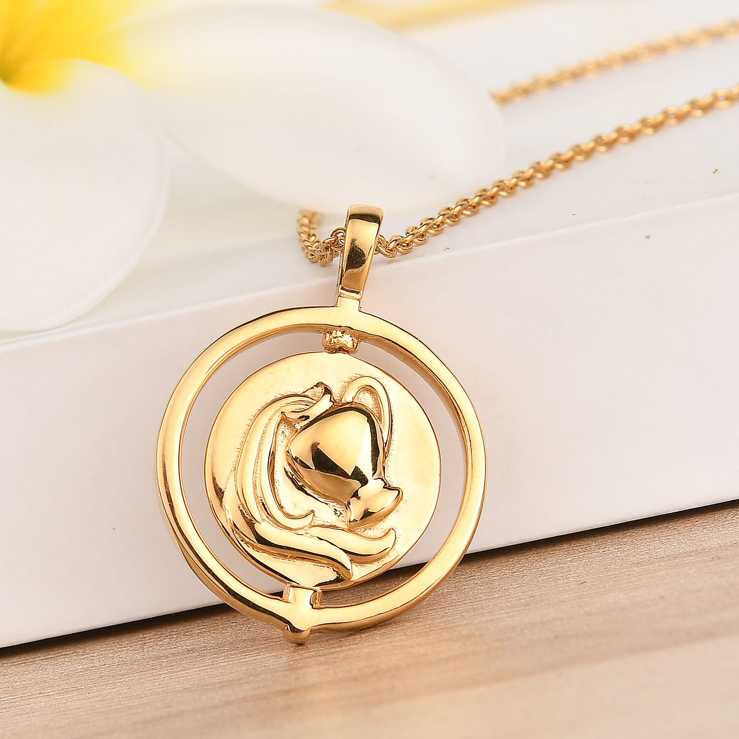 Sunday Child 14K Gold Overlay Sterling Silver Aquarius Zodiac Sign Pendant with Chain (Size 20), Silver Wt. 6.47 Gms