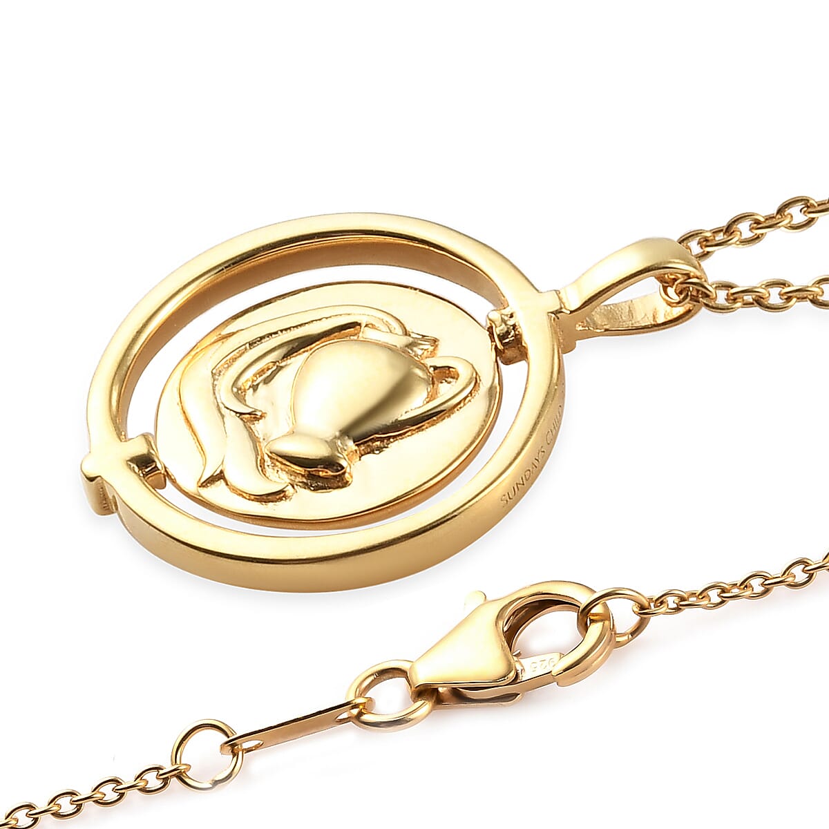 Sunday Child 14K Gold Overlay Sterling Silver Aquarius Zodiac Sign Pendant with Chain (Size 20), Silver Wt. 6.47 Gms
