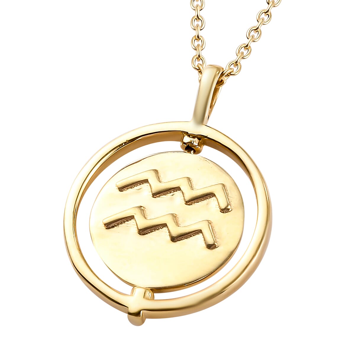 Sunday Child 14K Gold Overlay Sterling Silver Aquarius Zodiac Sign Pendant with Chain (Size 20), Silver Wt. 6.47 Gms