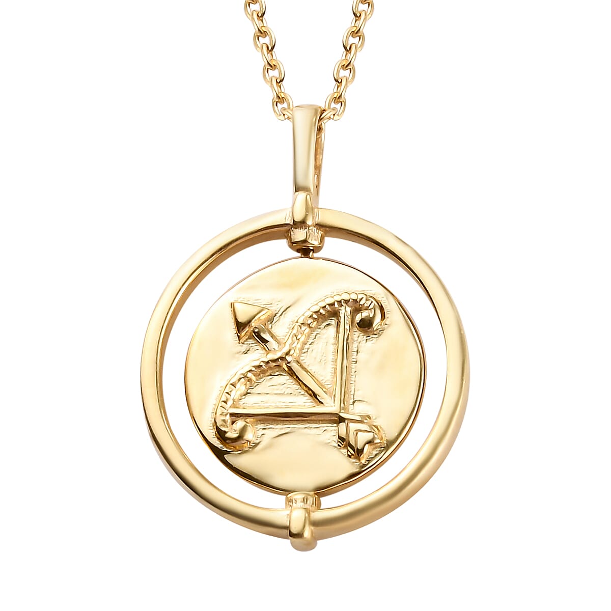 Sunday Child 14K Gold Overlay Sterling Silver Sagittarius Zodiac Sign Pendant with Chain (Size 20), Silver Wt. 6.35 Gms