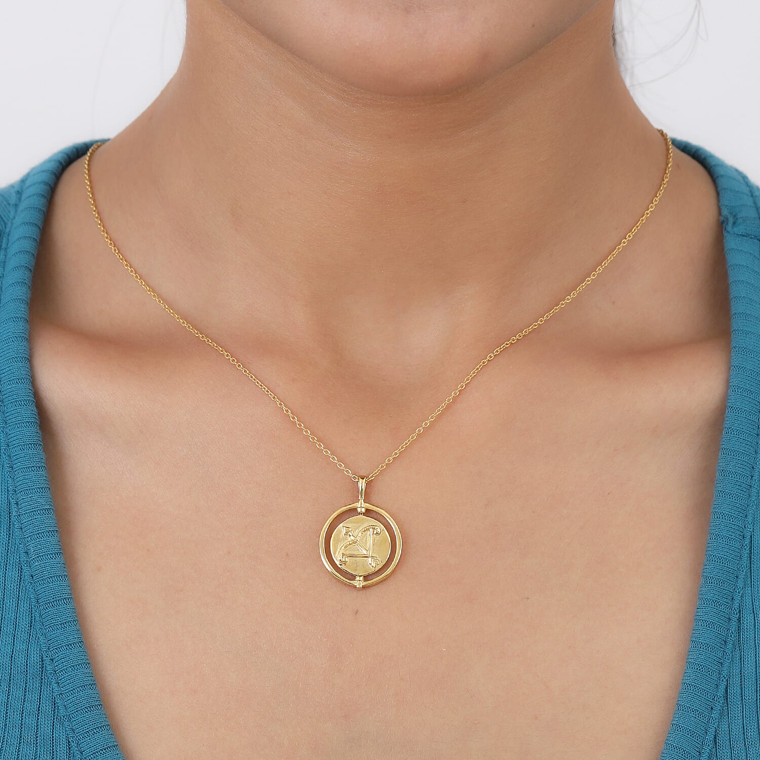 Sunday Child 14K Gold Overlay Sterling Silver Sagittarius Zodiac Sign Pendant with Chain (Size 20), Silver Wt. 6.35 Gms