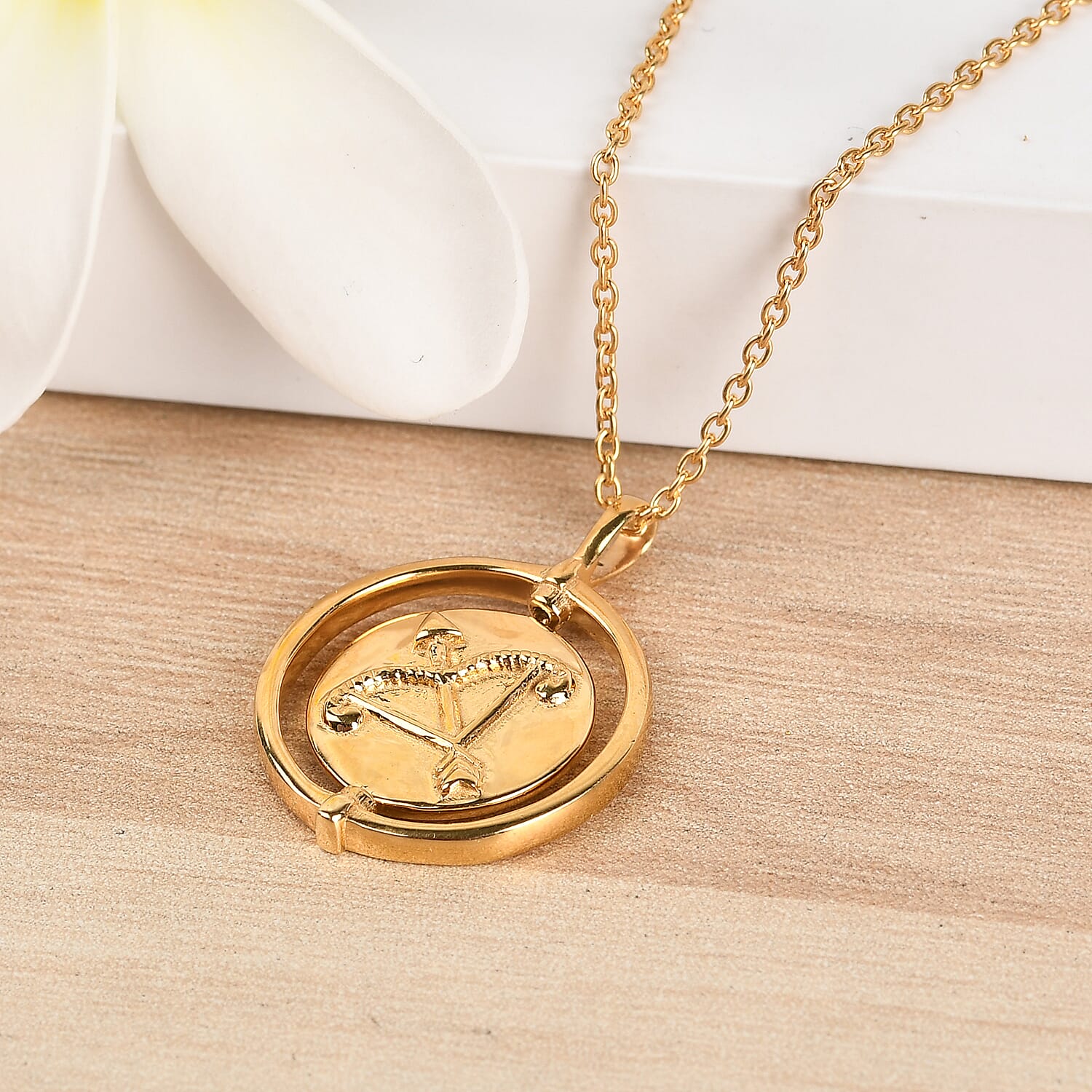 Sunday Child 14K Gold Overlay Sterling Silver Sagittarius Zodiac Sign Pendant with Chain (Size 20), Silver Wt. 6.35 Gms