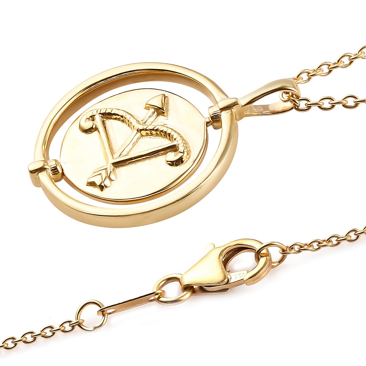 Sunday Child 14K Gold Overlay Sterling Silver Sagittarius Zodiac Sign Pendant with Chain (Size 20), Silver Wt. 6.35 Gms