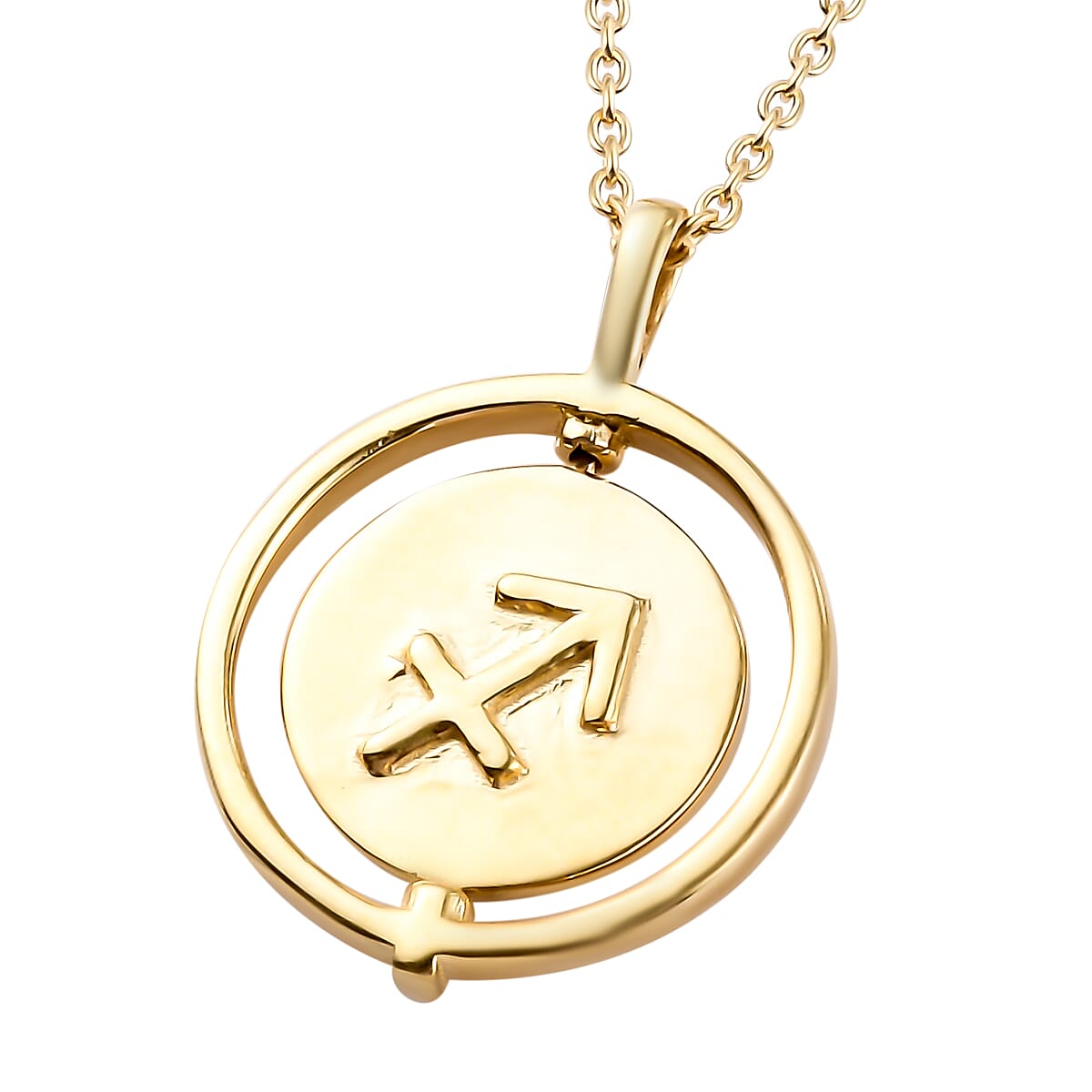 Sunday Child 14K Gold Overlay Sterling Silver Sagittarius Zodiac Sign Pendant with Chain (Size 20), Silver Wt. 6.35 Gms
