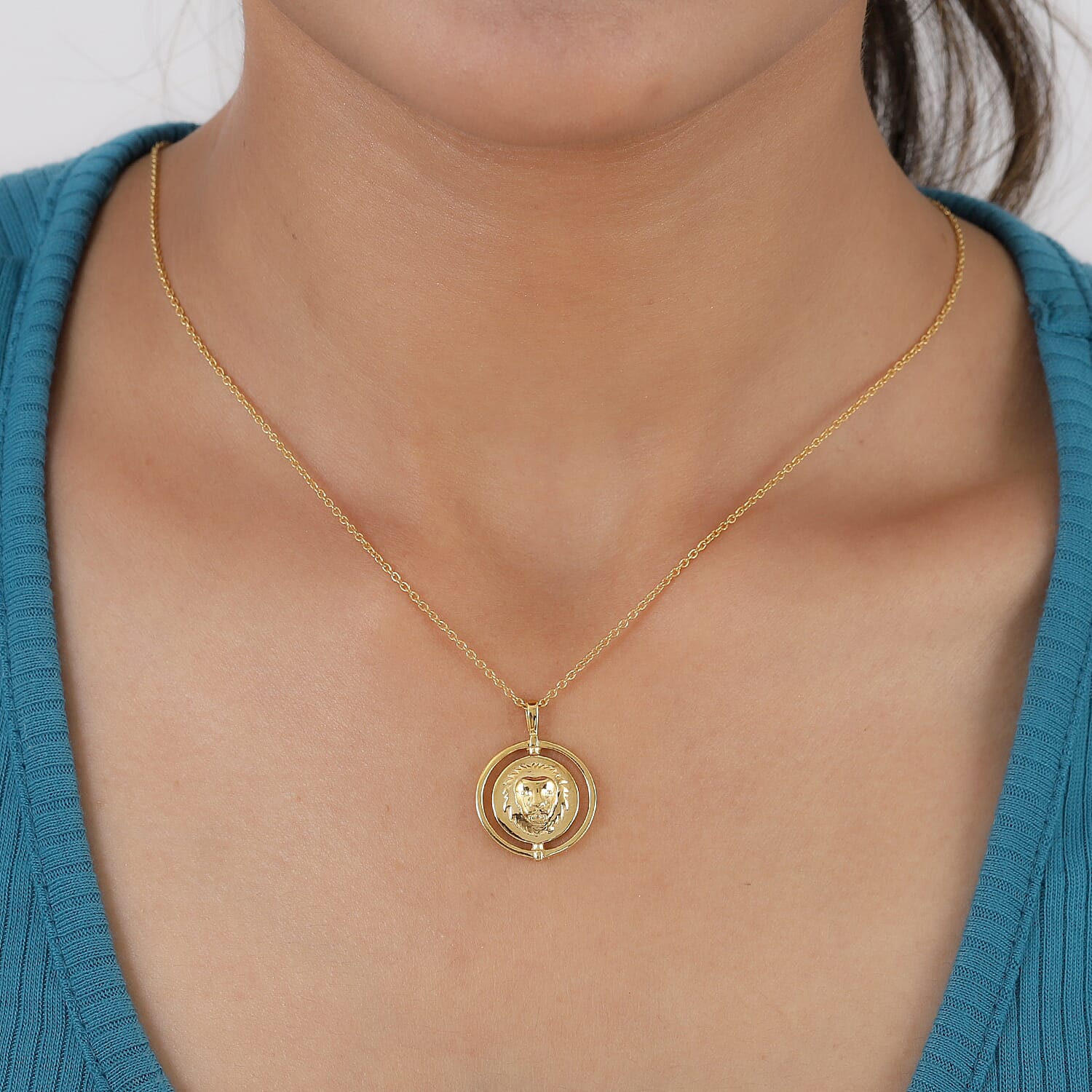 Sunday Child 14K Gold Overlay Sterling Silver Leo Zodiac Sign Pendant with Chain (Size 20), Silver Wt. 6.75 Gms