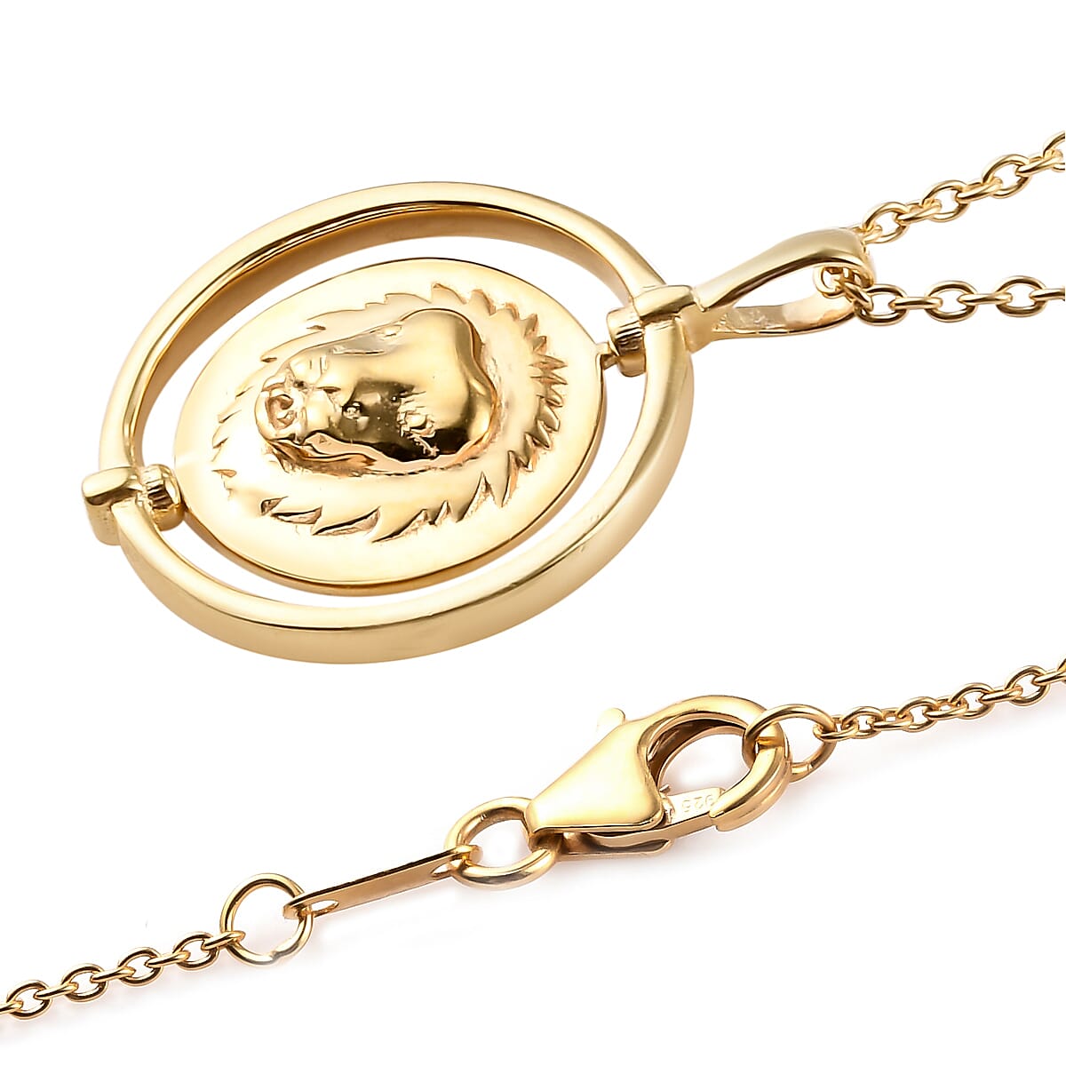 Sunday Child 14K Gold Overlay Sterling Silver Leo Zodiac Sign Pendant with Chain (Size 20), Silver Wt. 6.75 Gms