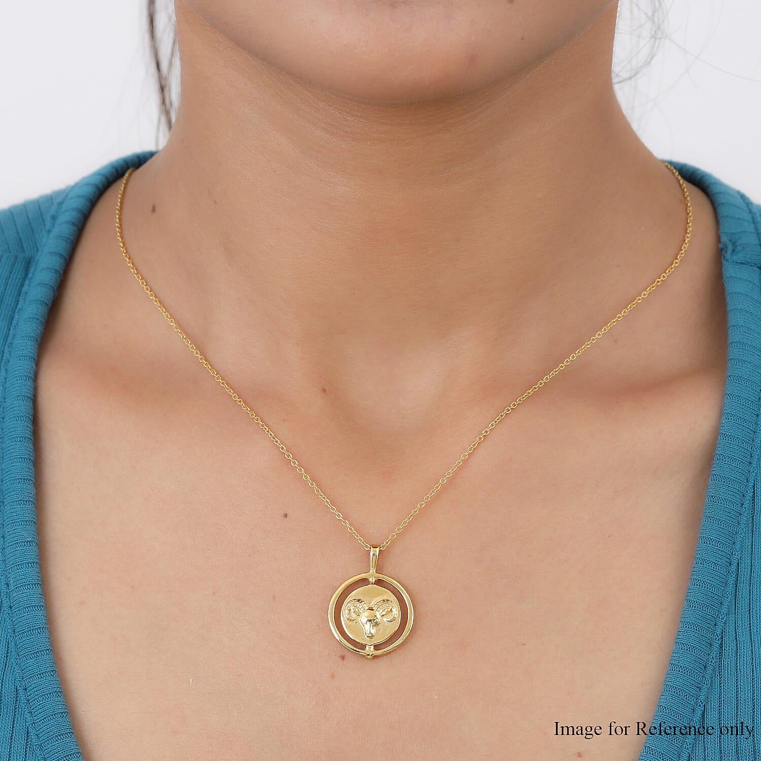 Sunday Child 14K Gold Overlay Sterling Silver Aries Zodiac Sign Pendant with Chain (Size 20), Silver Wt. 6.42 Gms