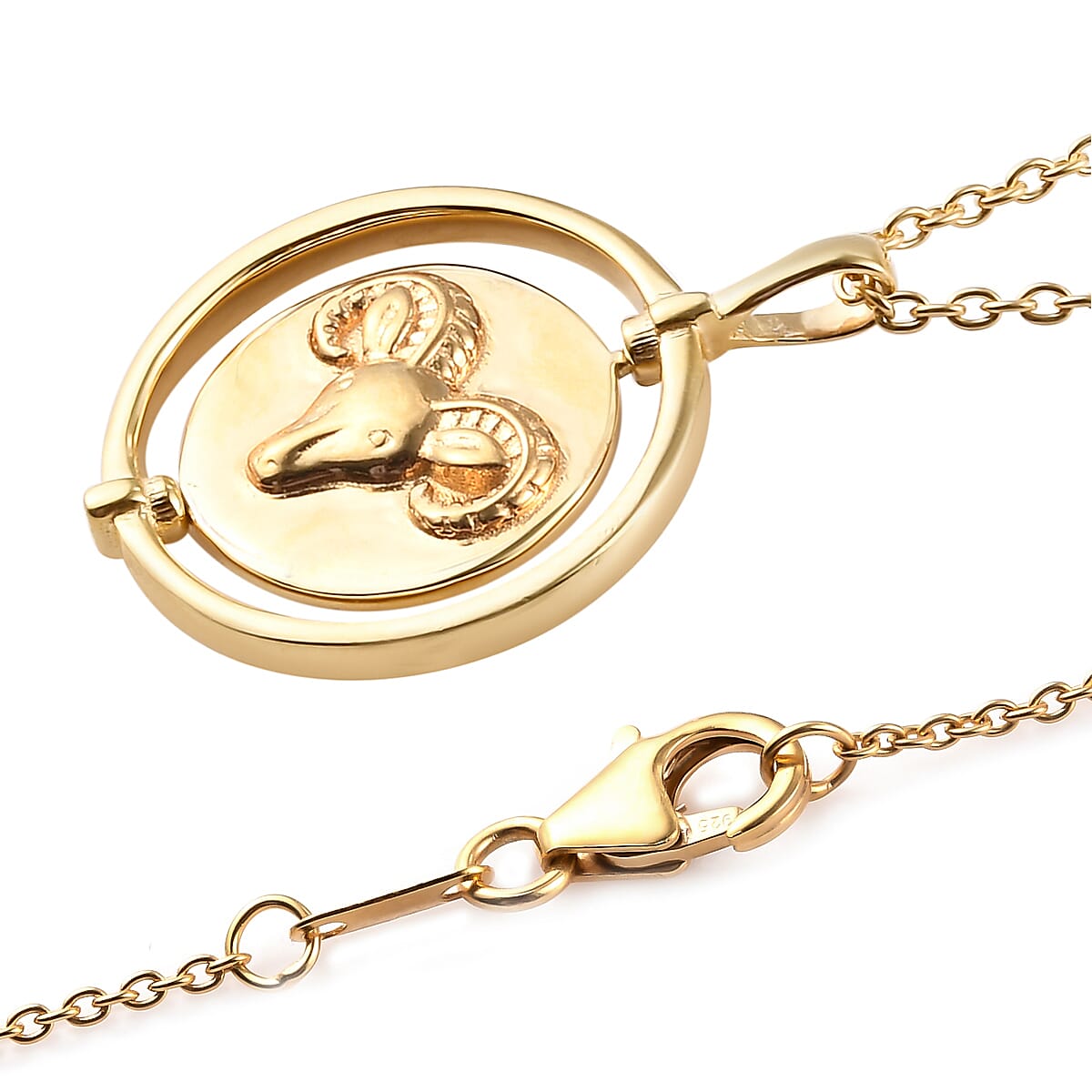 Sunday Child 14K Gold Overlay Sterling Silver Aries Zodiac Sign Pendant with Chain (Size 20), Silver Wt. 6.42 Gms