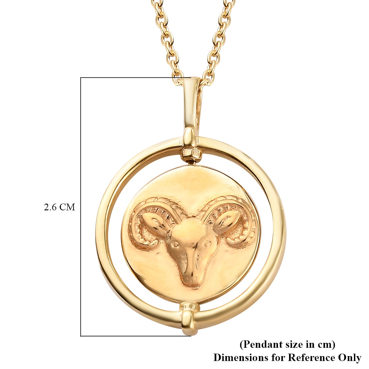 Sunday Child 14K Gold Overlay Sterling Silver Aries Zodiac Sign Pendant with Chain (Size 20), Silver Wt. 6.42 Gms