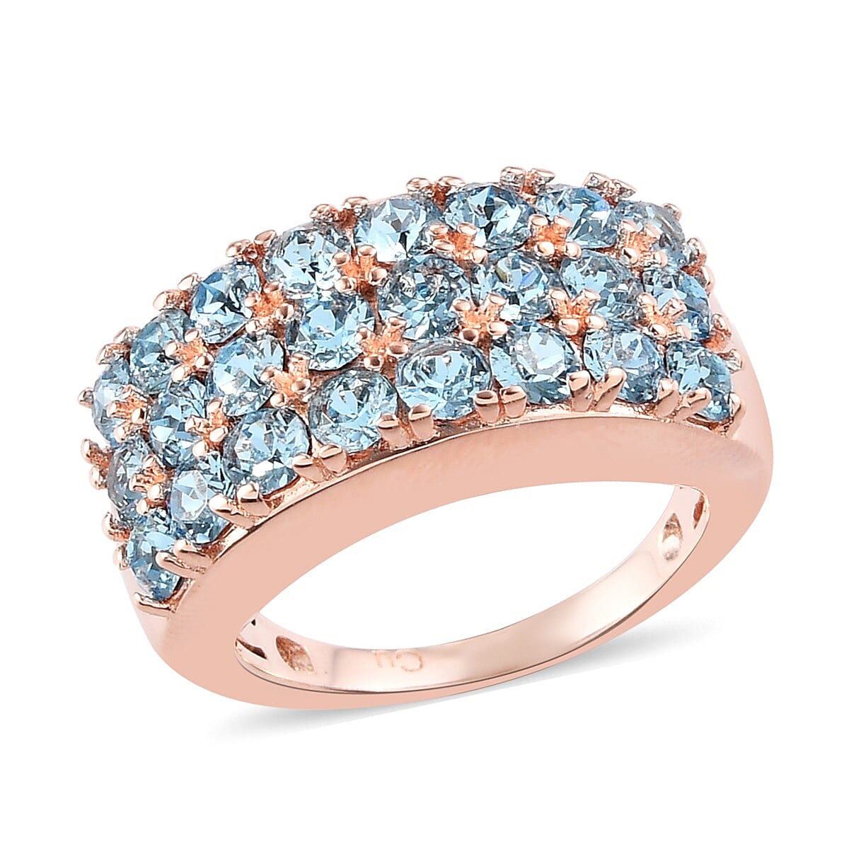 Lustro Stella  Aquamarine Colour Crystal Cluster Ring with Magnet in Rose Gold Tone
