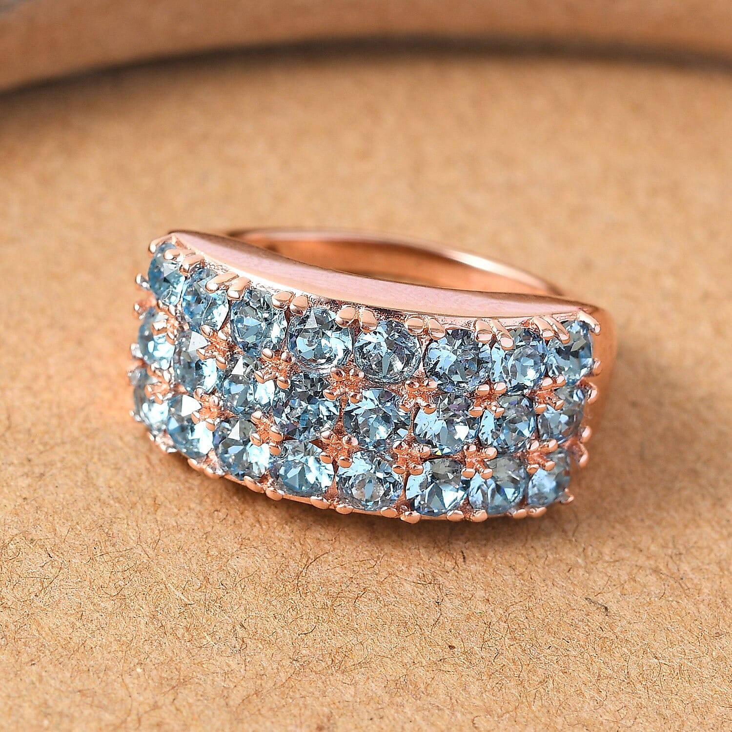 Lustro Stella  Aquamarine Colour Crystal Cluster Ring with Magnet in Rose Gold Tone
