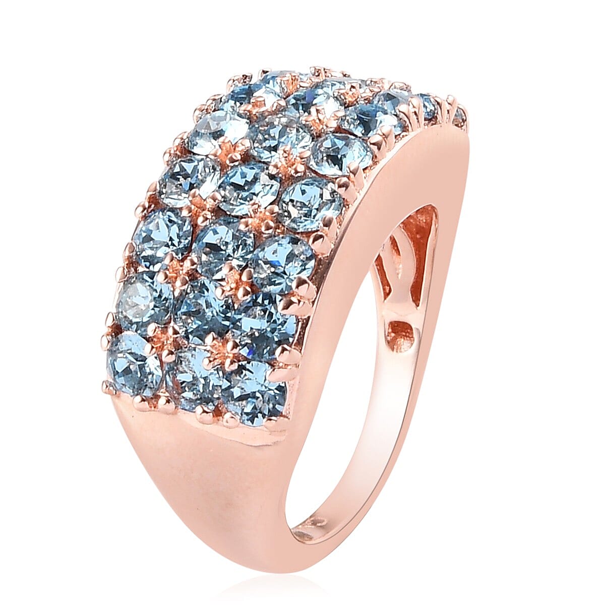 Lustro Stella  Aquamarine Colour Crystal Cluster Ring with Magnet in Rose Gold Tone