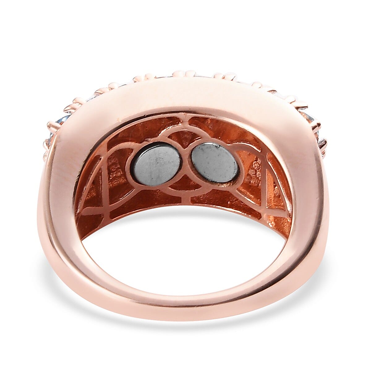 Lustro Stella  Aquamarine Colour Crystal Cluster Ring with Magnet in Rose Gold Tone
