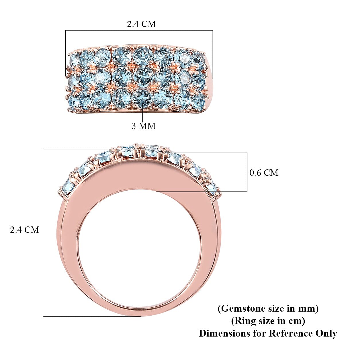 Lustro Stella  Aquamarine Colour Crystal Cluster Ring with Magnet in Rose Gold Tone