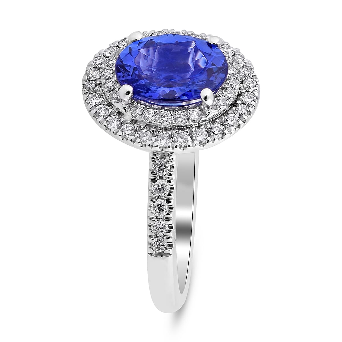 RHAPSODY 950 Platinum AAAA Tanzanite and  (VS-E-F) White Diamond Ring 2.10 Ct, Platinum wt. 6.86 Gms