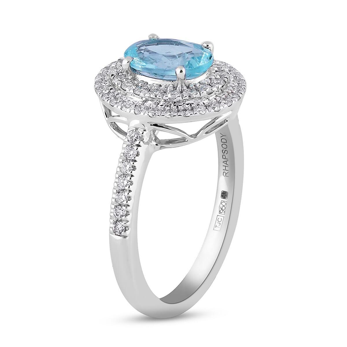 RHAPSODY 950 Platinum AAAA Paraiba Tourmaline and Diamond (VS-E-F) Ring 1.35 Ct.