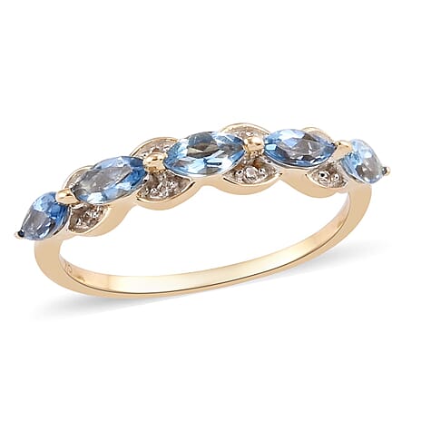 9K Yellow Gold Santa Maria Aquamarine and Natural Cambodian Zircon Ring