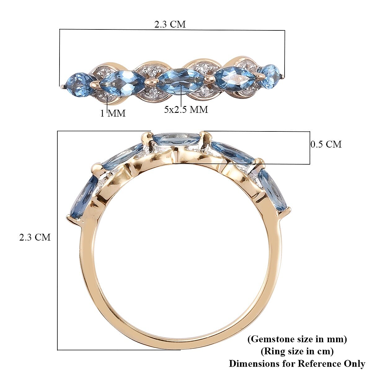 9K Yellow Gold Santa Maria Aquamarine and Natural Cambodian Zircon Ring