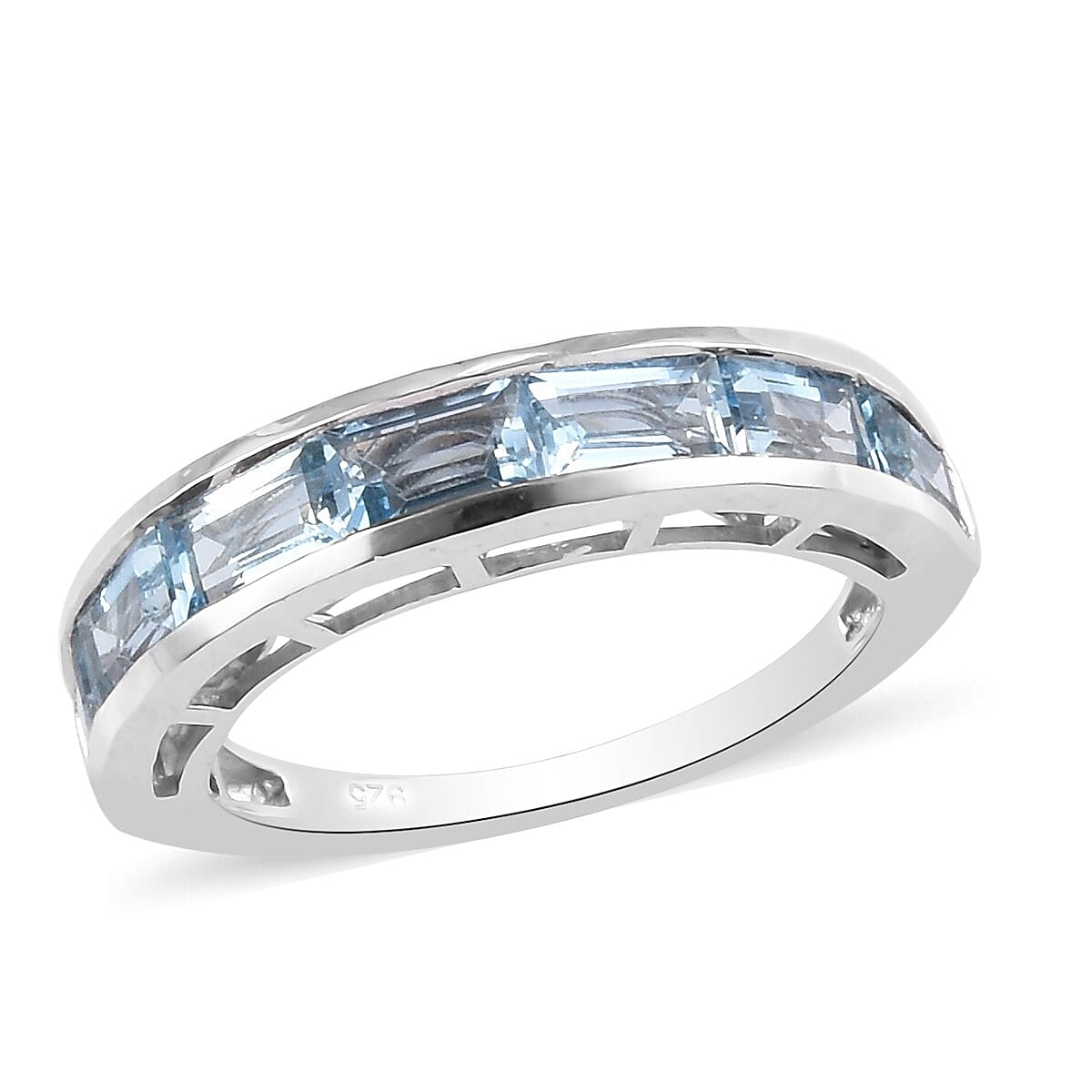 Santamaria Aquamarine Band Ring in Platinum Overlay Sterling Silver 1.50 Ct.