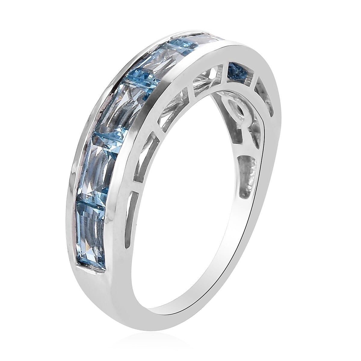 Santamaria Aquamarine Band Ring in Platinum Overlay Sterling Silver 1.50 Ct.