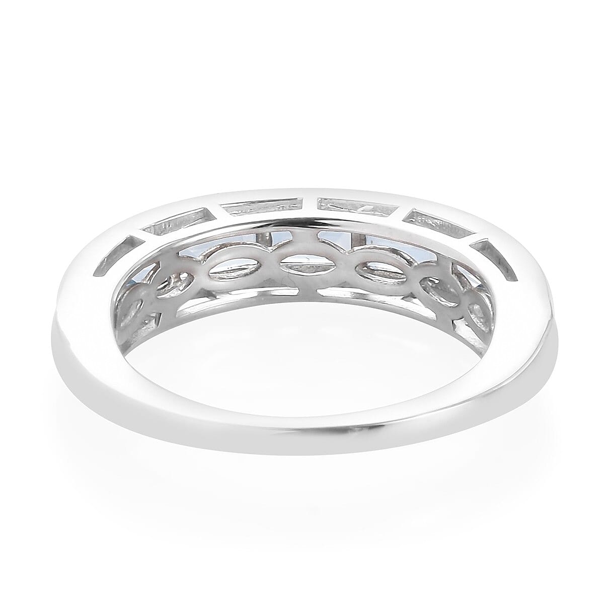 Santamaria Aquamarine Band Ring in Platinum Overlay Sterling Silver 1.50 Ct.