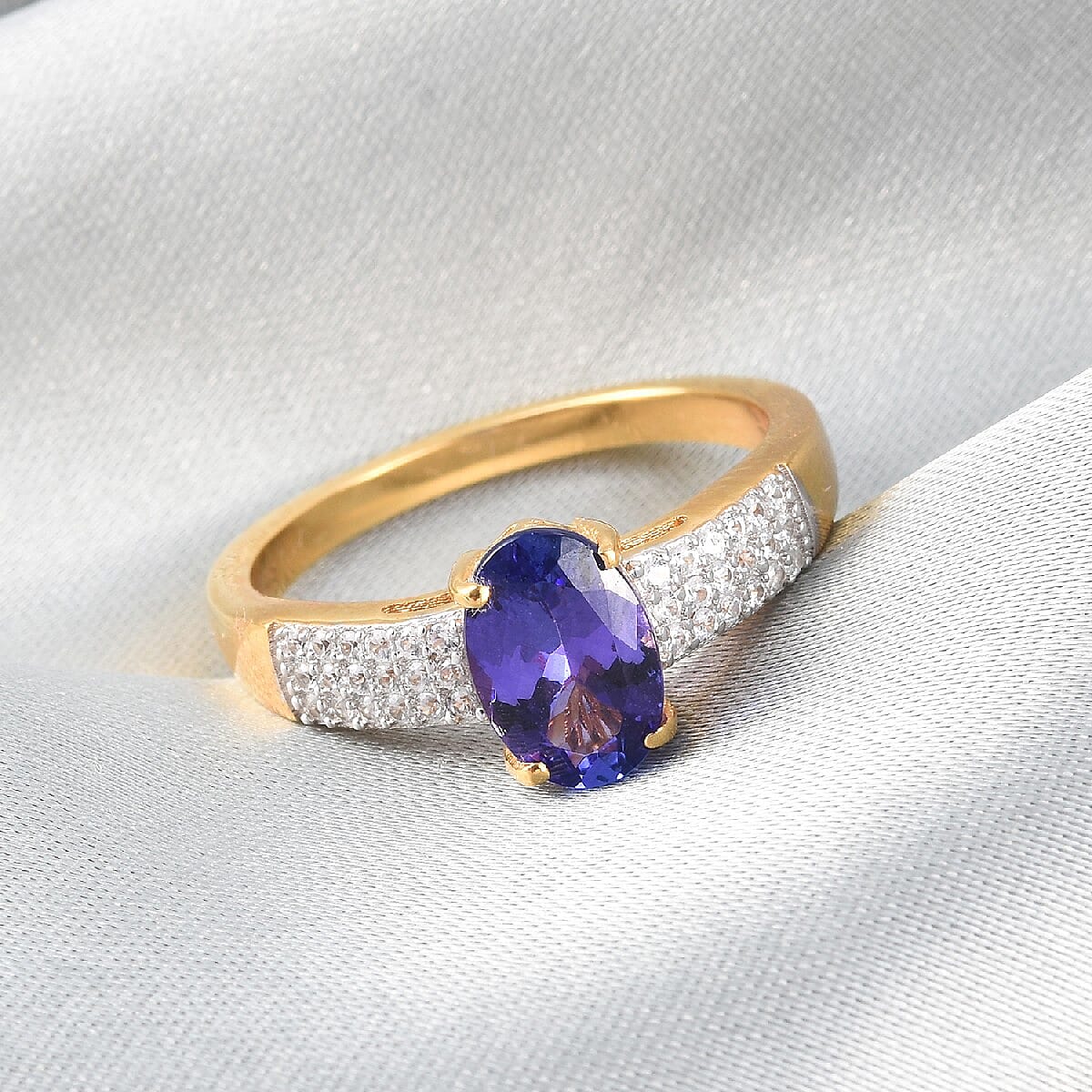 Tanzanite and Natural Cambodian Zircon Ring in 14K Gold Overlay Sterling Silver 1.50 Ct.