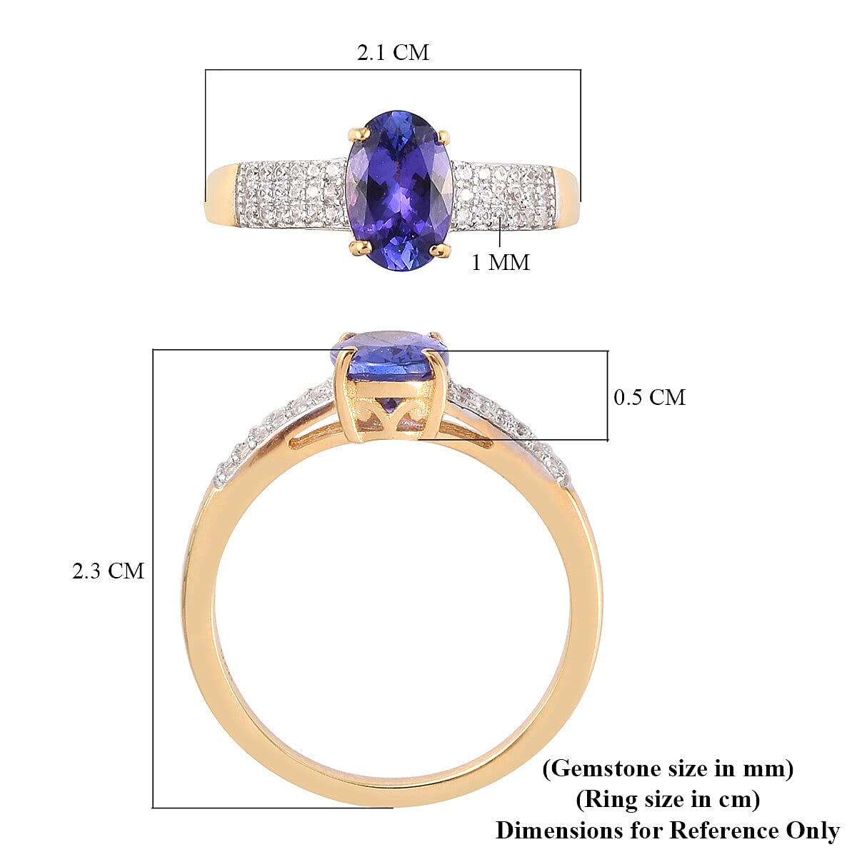Tanzanite and Natural Cambodian Zircon Ring in 14K Gold Overlay Sterling Silver 1.50 Ct.