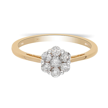 0.50 Ct. SGL Certified I3 G-H White Diamond Pressure Set Floral Ring in 9K Yellow Gold