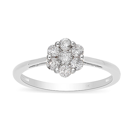 0.50 Ct. SGL Certified I3 G-H White Diamond Pressure Set Floral Ring in 9K White Gold