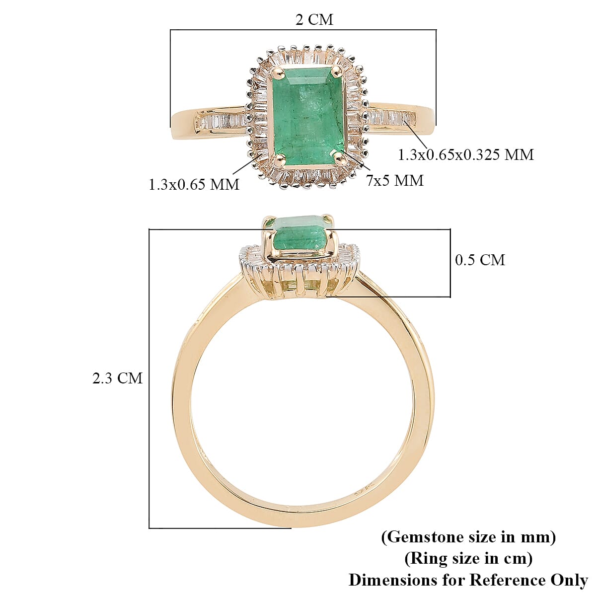 9K Yellow Gold AA Kagem Zambian Emerald and Diamond Ring 1.21 Ct.