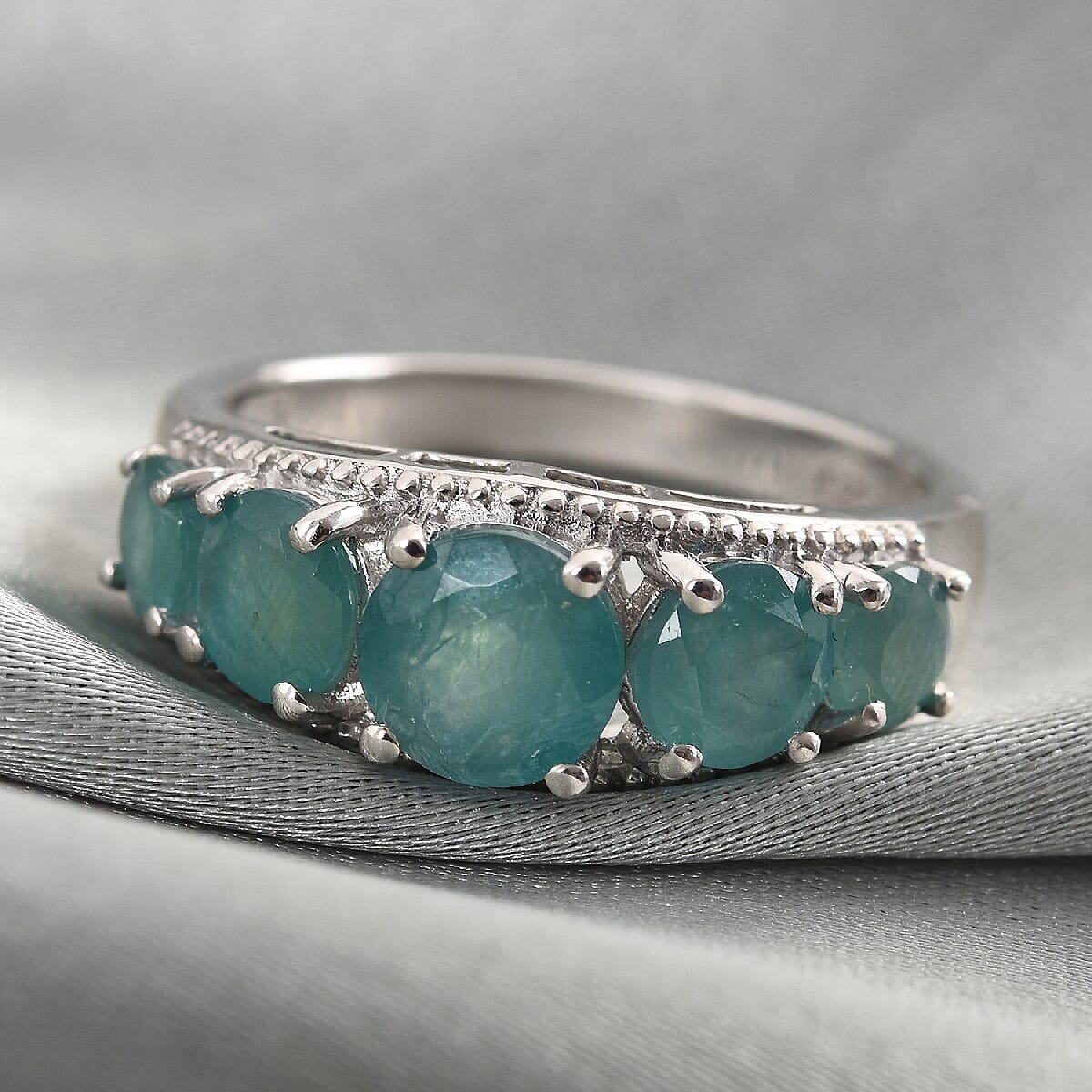 Grandidierite 5-Stone Ring in Platinum Overlay Sterling Silver 2.42 Ct.