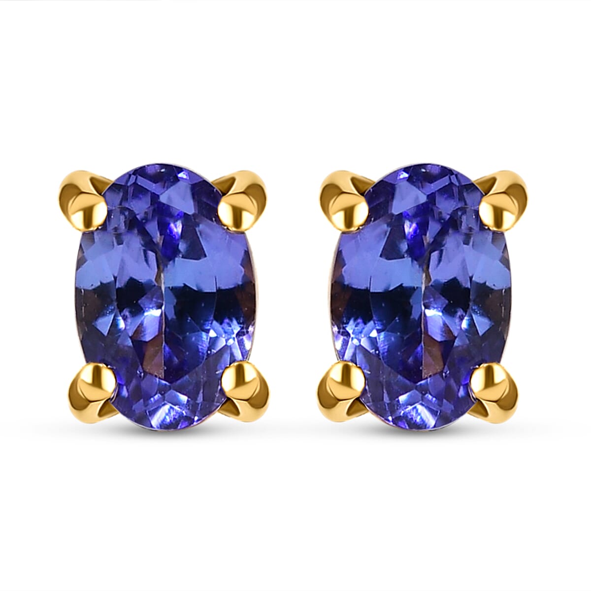 Tanzanite Stud Earrings (with Push Back) in 18K Vermeil Yellow  Gold Plated Sterling Silver 1.00 Ct.