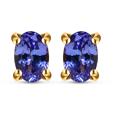 1 Ct. Tanzanite Solitaire Earrings in 14K Gold Plated Sterling Silver