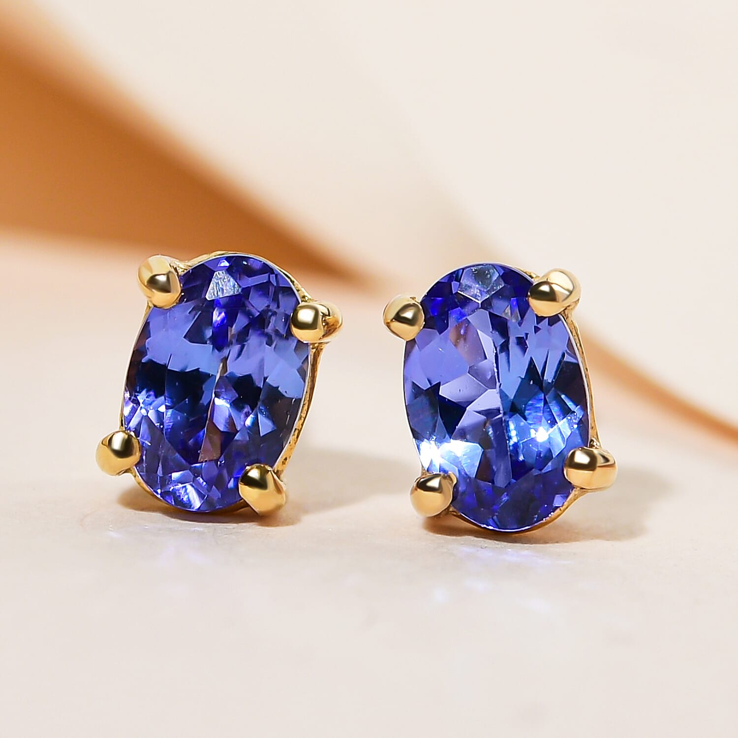 Tanzanite Stud Earrings (with Push Back) in 18K Vermeil Yellow  Gold Plated Sterling Silver 1.00 Ct.