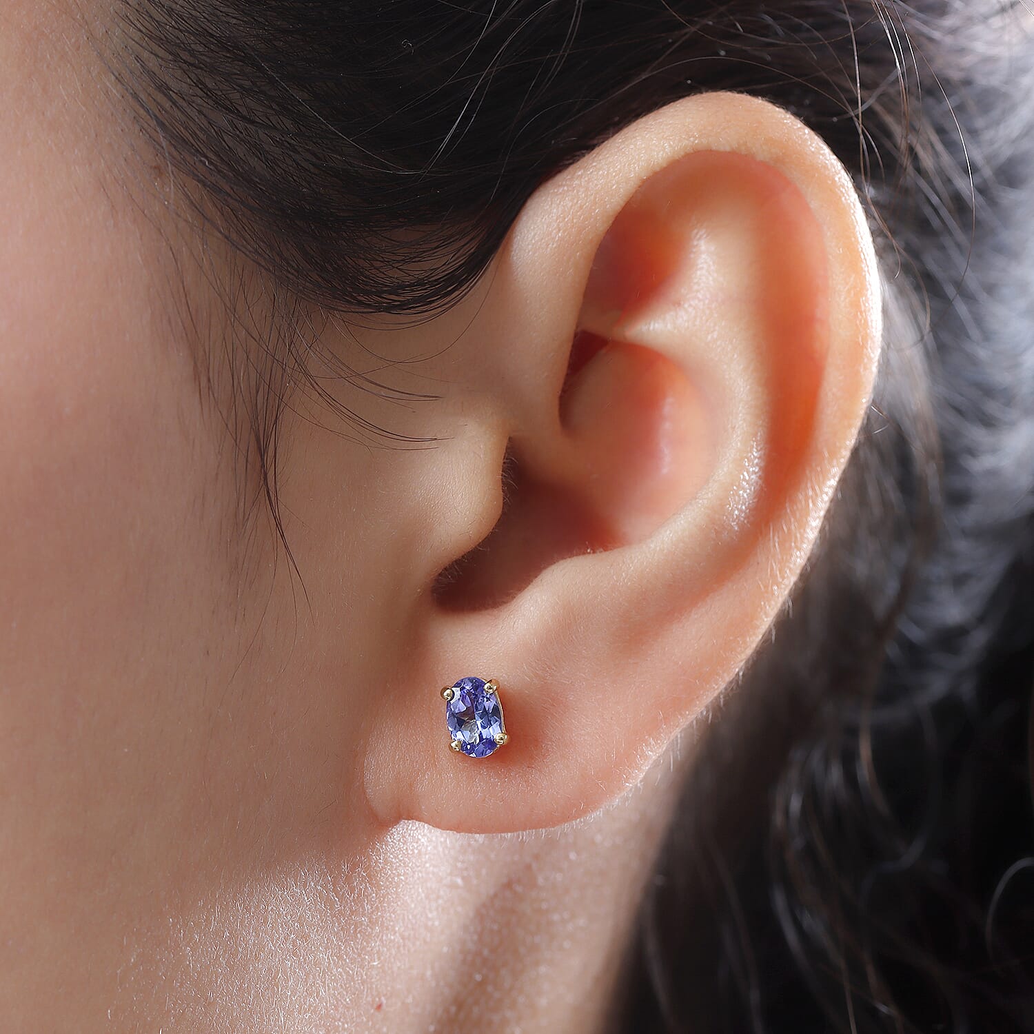 Tanzanite Stud Earrings (with Push Back) in 18K Vermeil Yellow  Gold Plated Sterling Silver 1.00 Ct.