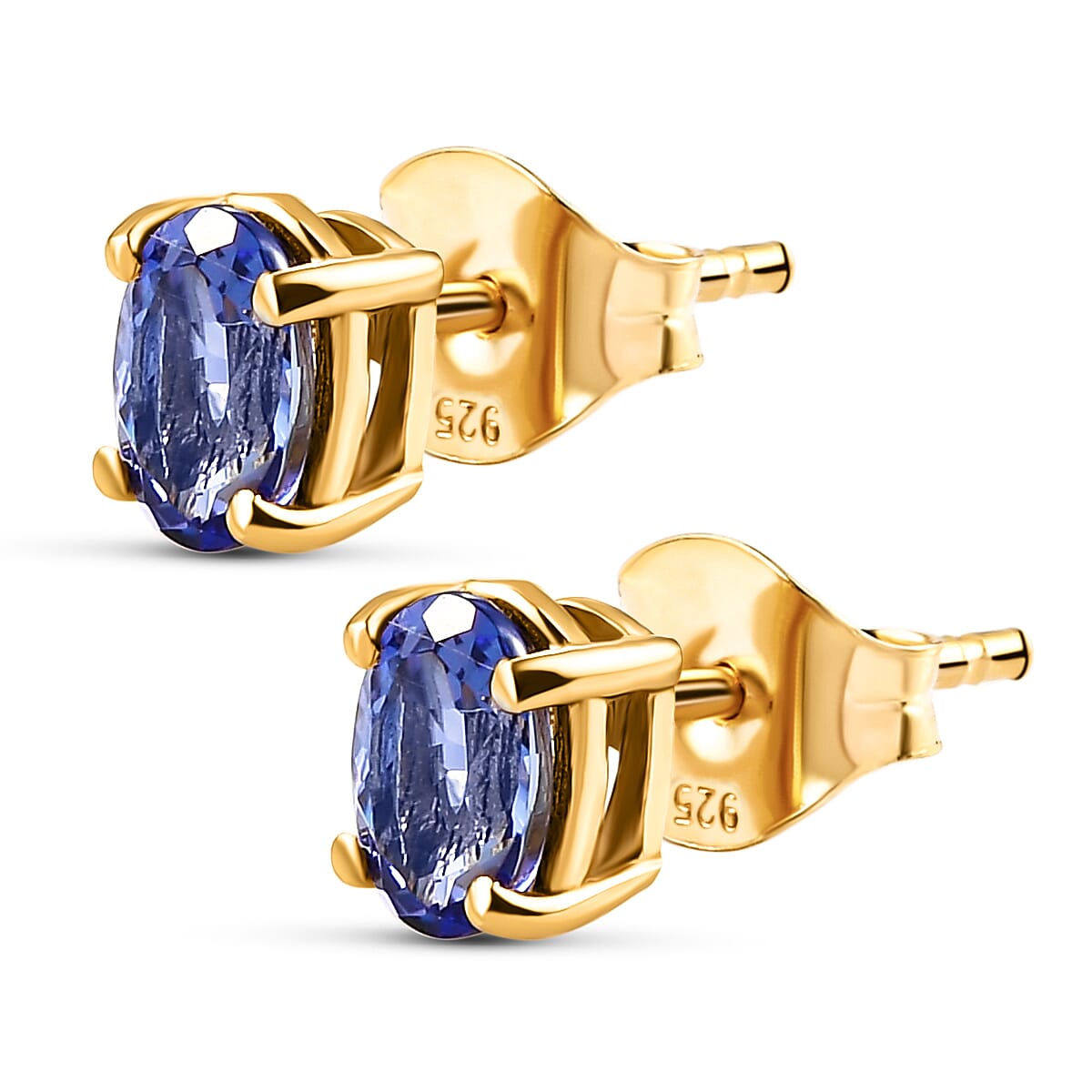 Tanzanite Stud Earrings (with Push Back) in 18K Vermeil Yellow  Gold Plated Sterling Silver 1.00 Ct.