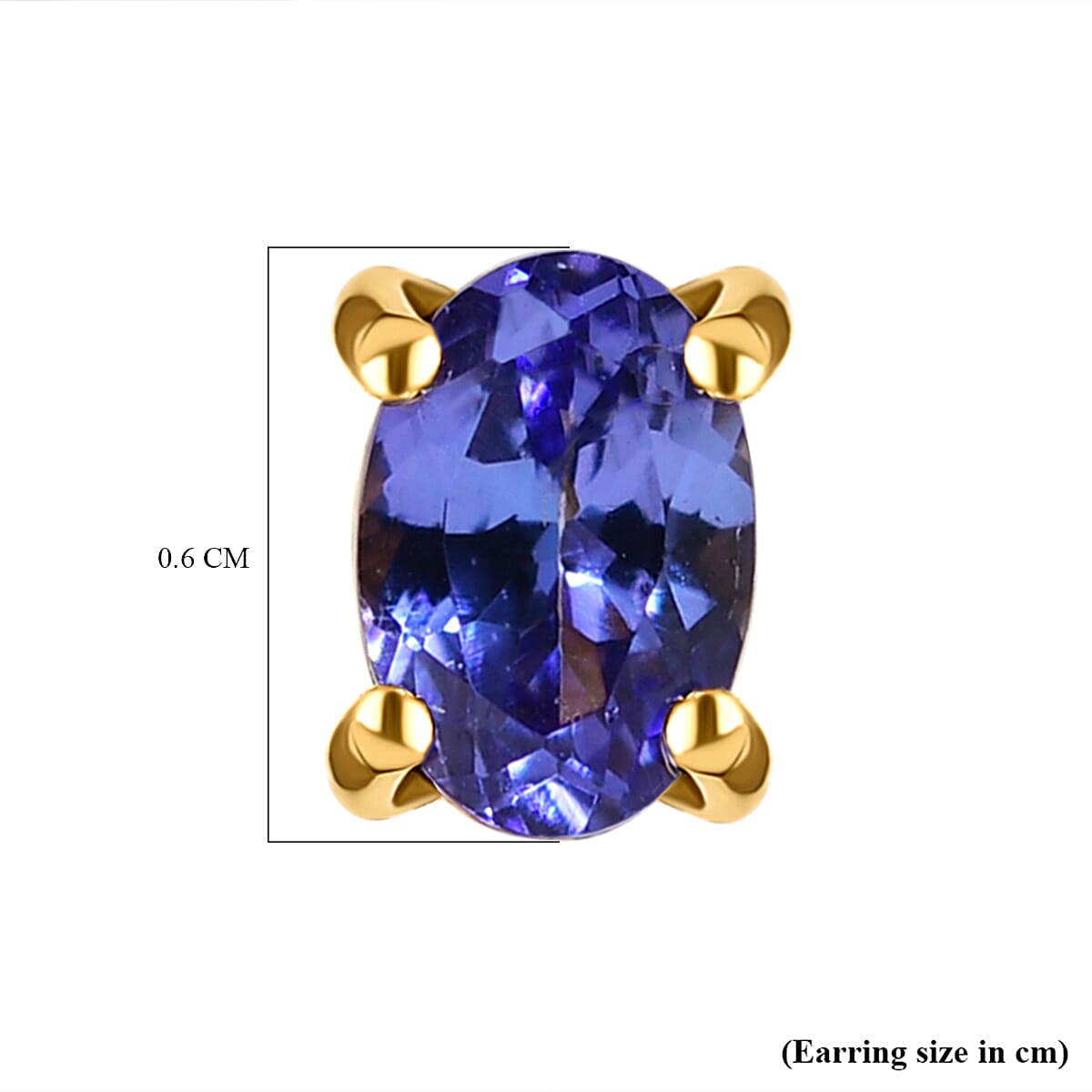 Tanzanite Stud Earrings (with Push Back) in 18K Vermeil Yellow  Gold Plated Sterling Silver 1.00 Ct.