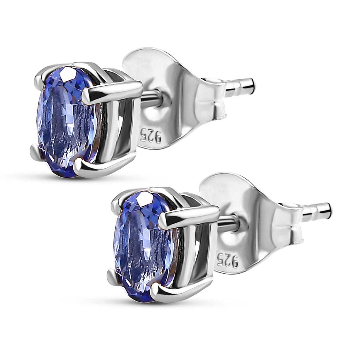 Tanzanite Earrings (with Push Back) in Platinum Overlay Sterling Silver 1.00 Ct.